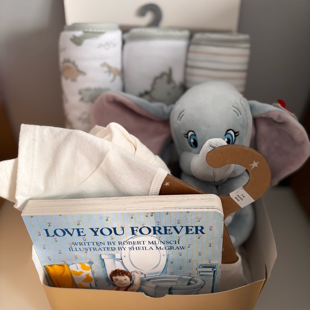 Baby Gift Set with Elephant Plush and Book